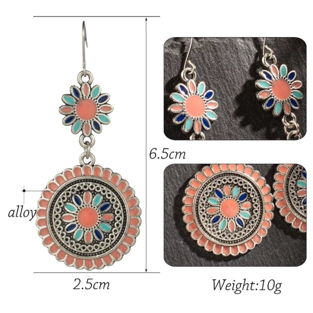 Boho colorful flower dangle earrings - Picture 5 of 6